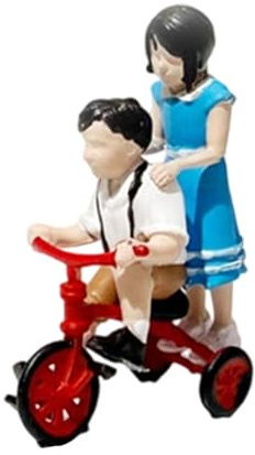Jiuvaso 1/64 Piccola Figura di Persone, Modello di Persone minuscole da Collezione in Resina per Diorama, Scena Fai da Te del Giardino delle Fate, Andare in Bicicletta
