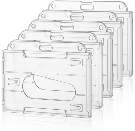 5 pcs Porta Tarjetas Identificativas Horizontal de Plástico Rígido Transparente, Funda Protectora para Tarjetas de Crédito, Carnés de Identidad y Pases