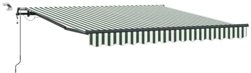 KUPTYERFG Toldo con brazo articulado retráctil de 350 x 250 cm – Toldo con mando a distancia y motor para balcón, terraza y jardín – Protección solar verde y blanco de poliéster