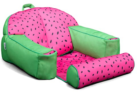 Big Joe Lazy Lounger No Inflation Needed Pool Float with Headrest and Footrest, Summer Melon Double Sided Mesh, Quick Draining Fabric, 3.5 feet Lounger