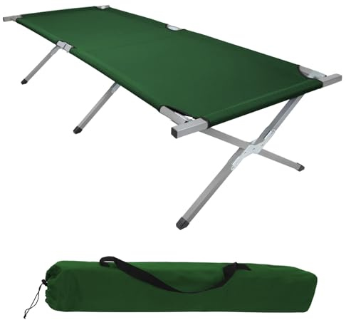 BB Sport Lit de Camp Pliable XXL 210 x 72 x 45 cm Camping Lit 200 kg Portable Militaire Pliable Voyage Confortable Stable Acier Tubulaire 600D Tissu Oxford Sac de Transport, Couleur:Green
