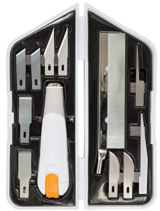 Fiskars Hochleistungsmesser/-Cutter, 8-teiliges Set, Gesamtlänge: 21 cm, Inkl. 7 Klingen, Qualitätsstahl/Kunststoff, Weiß/Orange, Premium, 1024385
