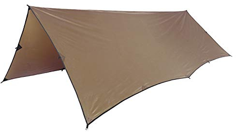OneTigris Wasserdicht Leichte Ripstop Tarp/Sonnensegel für Camping Wandern 3 × 3m Kompakt Vielseitig Durable Backpacking Persenning (Braun)