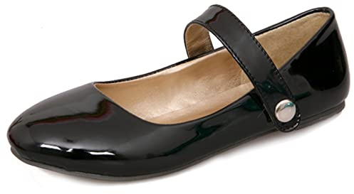 Smilice Mary Jane - Zapatos bajos para mujer, aspecto lacado, redondos, planos, 1 cm, cómodas zapatillas de ballet con cierre de y amortiguación de látex para oficina, uso diario, viajes urbanos