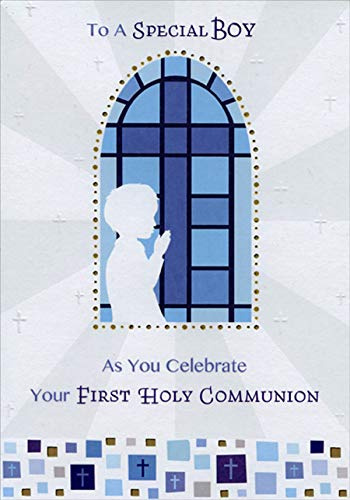 Designer Greetings Silouette in Front of Stained Glass Window 1st / First Communion Card for Boy
