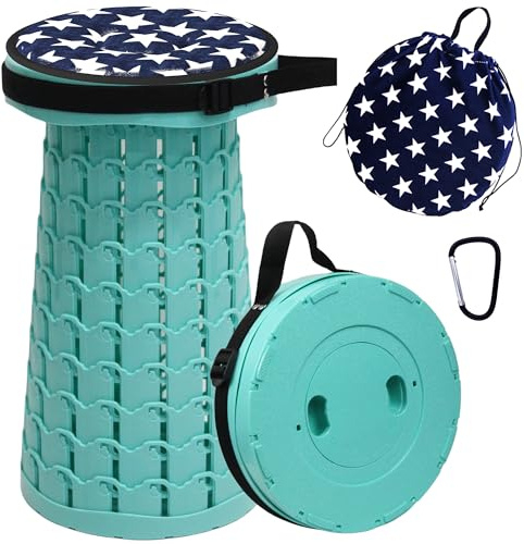 ALEVMOOM Taburete telescópico portátil Plegable con cojín, Taburete Plegable retráctil, Asiento Ligero con Capacidad de Carga de 450 Libras para Camping, Senderismo, Pesca, Cola