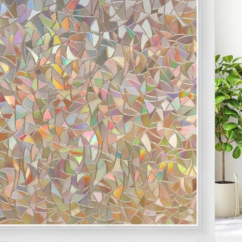 rabbitgoo Rainbow Window Film Privacy Film for Glass Windows, Decorative Stickers for Glass Privacy, Static Cling Self-Adhesive Vinyl Rainbow Stickers Brown 44.5x200cm