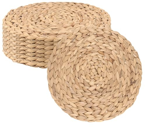 MAHIONG Set of 8 Round Woven Placemats, 30cm Heat Resistant Natural Water Hyacinth Home Made Table Placemats