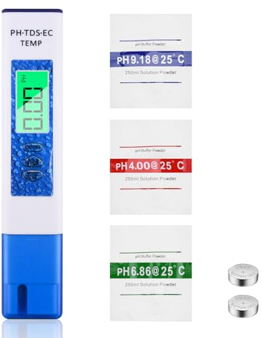 Aideepen PH Messgerät Wasser, 4 in 1 0.01 Hohe Genauigkeit PH/TDS/EC Digital Wasserqualität Tester mit Hintergrundbeleuchtung für Trinkwasser, Pool, Aquarium, Schwimmbad, Teich