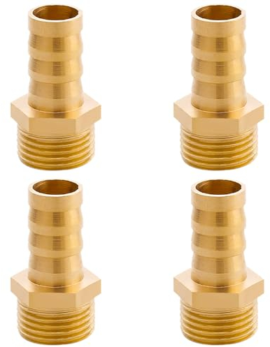 Boquilla de manguera de latón G1/2 (Ø20,3mm) macho x 1/2 ojal,4 piezas Conector de boquilla de manguera de latón Adaptador de manguera de 13 mm de espiga x G1/2 pulg,Racor roscado Racor de latón