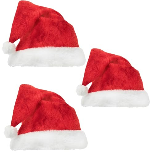 Generico Cappello Babbo Natale in Peluche – Set 3 Pezzi Unisex con Pompom – Cappelli Natalizi per Feste, Eventi e Regali
