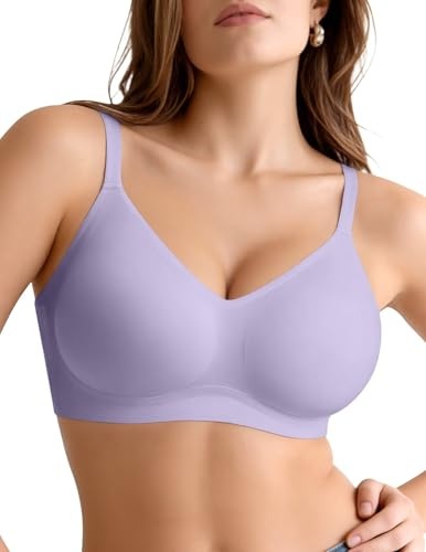 Vertvie Seamless Bras for Women Non Wired Comfort Wireless Push Up Bra Soft Support Full Coverage Everyday Bra Padded Zero Feel Bralettes (Purple,3XL)