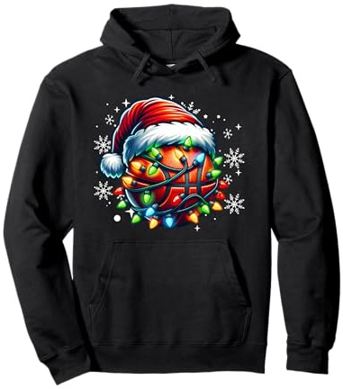 Ballon de basket de Noël avec bonnet de Père Noël pour hommes, femmes, enfants Sweat à Capuche