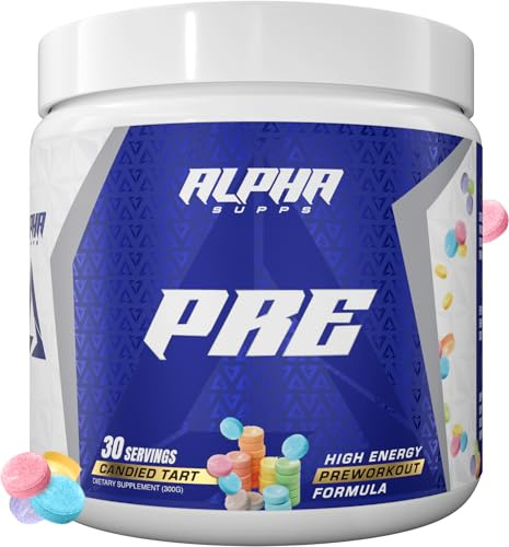 Alpha Supps Pre, Pre-Workout Powder for Men & Women, Back to Basics Preworkout Formula for Fitness & Gym Training Athletes - Boost Energy, Focus & Performance (30 Servings, Candied Tart)