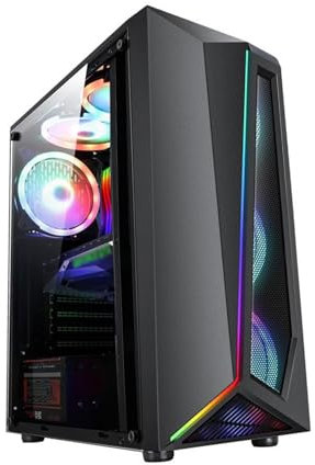 Caja De Computadora De Torre Media ATX/M-ATX/ITX, Caja De Computadora De Escritorio, Panel Lateral De Vidrio Templado, Soporte Vertical For GPU, Refrigeración Líquida(Black)