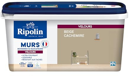 RIPOLIN - Peinture Intérieure Multi-Supports – Murs, Boiseries & Radiateurs – Ultra couvrante - Monocouche - Confort d'application - Aspect Velours - Beige Cachemire - 2,5L