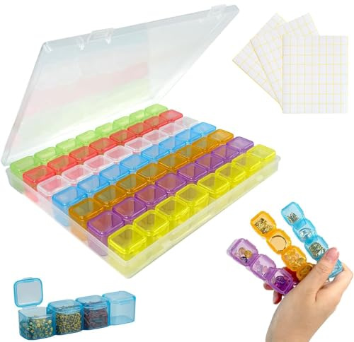 HSYTEK 56 Fächer Perlen Aufbewahrungsbox, Diamond Painting Aufbewahrungsbox, Sortierbox Plastik mit Unabhängigem Fächern, Kleinteile Sortierboxen für Nail Art Strass, Schmuck, DIY Handwerk (Farbe)