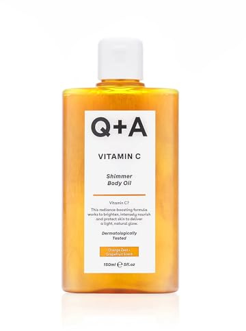 Q+A Vitamin C Shimmer Body Oil 150ml, Radiance Body Moisturiser