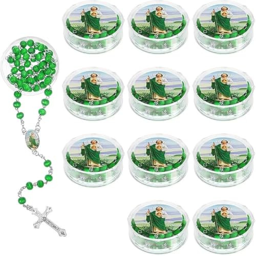 Bemvp 12 Rosarios Perfumados De Judas Verdes, Regalo Católico para Bautizos, con Caja. Rosario De Judas con Oración Sagrada Y Crucifijo.