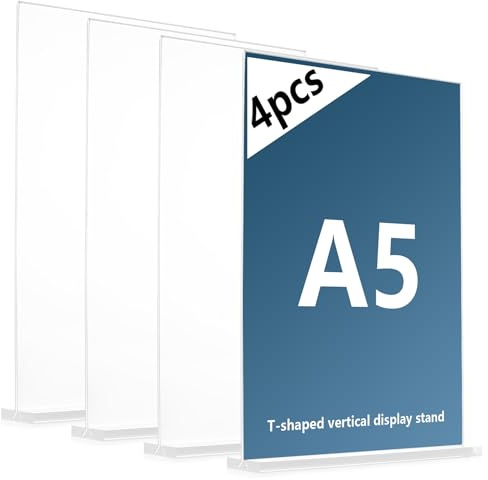 4 Stk Tischaufsteller A5 Preisschilder Aufsteller, Acryl Display Ständer, Doppelseitig Tischständer, Prospektständer, Menükartenhalter für Café Büro Restaurant Menükarten Prospekte Fotorahmen