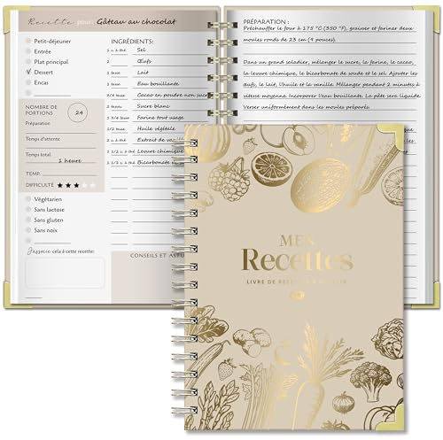 Carnet de recette à remplir francais, A5 cahier de recettes à remplir pouvant contenir jusqu’à 100 recettes, livre de recettes à remplir, carnet de recettes,Idéal cadeau pour passionnée de cuisine