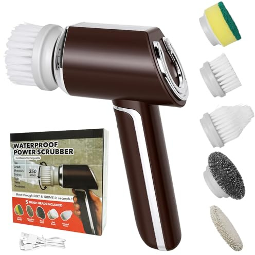 5-in-1 Electric Cleaning Brush, Handheld Spin Scrubber with 5 Brush Heads, 2000 mAh Battery and USB Charging, Brush Attachments for Kitchen, Kitchen, Shower Tub, Car and Joint Cleaning