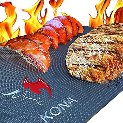 KONA Beste BBQ Grillmatte - 600 Grad Matten mit Antihaftbeschichtung Schwere Qualität (2 Stück) - 7 Jahre Garantie