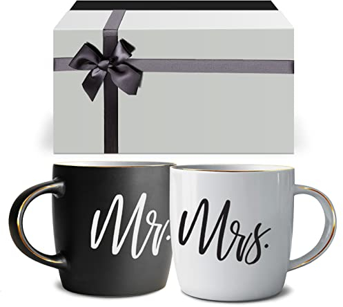 Triple Gifffted Mr E Mrs Tazze Colazione per Coppie, Idee Regali Matrimonio Per La Coppia Di Sposi, Fidanzamento, Anniversario, Lui Lei, Uomo Donna, Marito Moglie, Nozze, Natale, Ceramica Mug, 380 ML