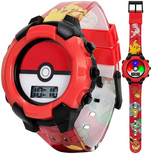 Accutime Kids Pokemon Pokeball Digital LCD Quartz Red Wrist Watch with Red Strap, Cool Inexpensive Gift & Party Favor for Boys, Girls, Adults All Ages (Model: POK4242AZ)