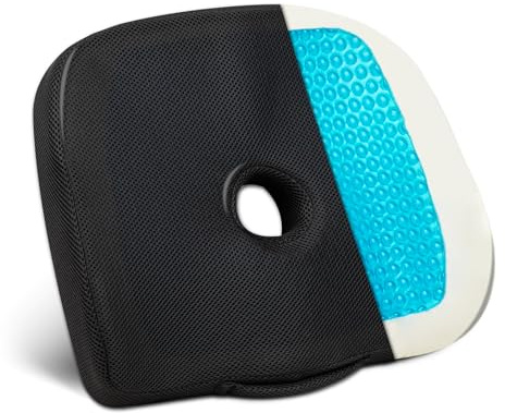 Mind Reader Gel Memory Foam Seat Cushion with Tailbone Cutout, Air-Cloud Technology, Ergonomic Support for Office Chair, Car, Sciatica, Coccyx & Hip Pain Relief, Black