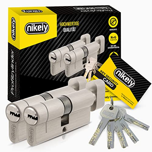 GERCAR Pro+, lot de 2 cylindres de serrure à bouton, à fermeture identique 35/35, cylindre de fermeture N+G avec bouton, serrure de porte avec protection anti-perçage, 10 clés, code, 70 mm, A:35 B:35