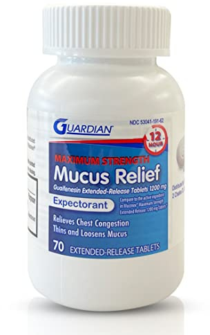 guardian Mucus Relief 12 Hour (70 Count) Extended Release Guaifenesin, 1200mg Maximum Strength, Chest Congestion Expectorant Tablets (70 Count Bottle (Pack of 1))
