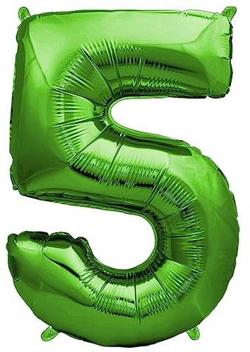 envami® Palloncini Compleanno 5 Anni Verde 101 CM - Palloncino Numero 5 - Numeri Gonfiabili Compleanno - Decorazioni Compleanno - Palloncino 5 Anni Compleanno - Vola con l'Elio