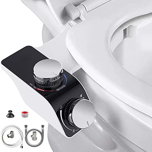 Bidet WC Attacco Sedile del Water con Acqua Calda E Fredda Non Elettrico con Funzione Autopulente Controllo della Temperatura E della Pressione Doppio Spray Caldo E Freddo Regalo Perfetto