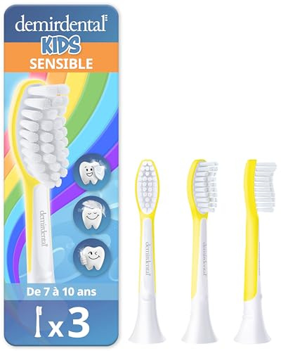 3 barnborsthuvuden demirdental för Philips Sonicare Kids Mini, 3-6 år | 3-6 år: mini borsthuvuden motsvarande HX6034, extra mjuka för mjölktänder, testade för skadliga ämnen, Gul