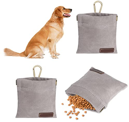 2 Stück Leckerlibeutel fur Hunde,wasserdichte Leckerli Trainingstasche mit Karabiner, Vintage Baumwollschicht Kleine Futtertasche Hundetraining Schneller Zugriff auf die Belohnung