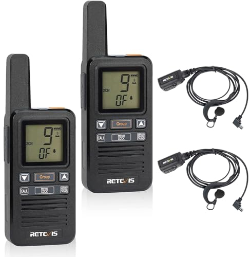 Retevis RB667 Walkie Talkie Wiederaufladbar, PMR446 Walkie Talkie Leicht, USB C 1600 mAh, LCD Display, VOX Gruppenruf, Profi Funkgerät mit Ohrhörer für Wandern, Camping (2 Stück, Schwarz)