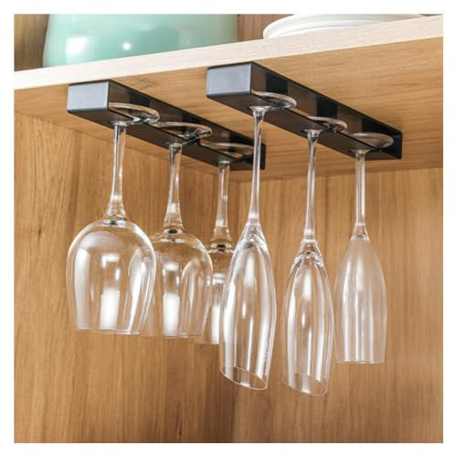 Primst Wine Glass Rack Hanger Under Cabinet, 2 Pack Black Stemware Shelf Wine Glasses Holder Hanging Shelf for Home Kitchen Bar (Black)
