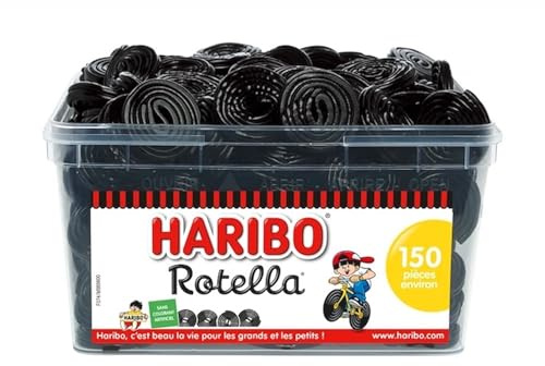 HARIBO - Rotella - Bonbons Réglisse - Sans Colorants Artificiels & Sans Gélatine - Boîte De 150 Bonbons