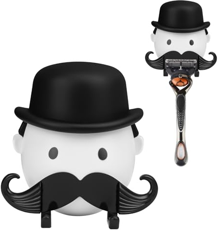 Linkidea Rasiererhalter mit Klebe- und Saugnapfbefestigung, kreativer Badezimmerhaken, kompatibel mit Gillette Fusion 5, ProGlide, Shield und Harry's 5 Blade (Weiß)