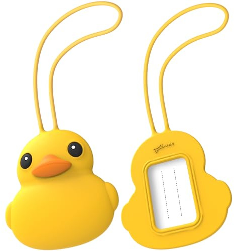 BONE Character Luggage Tag with Waterproof & Reusable Name Label Card, Silicone Bag Tag for Travel Suitcases & Backpacks, Cute Cartoon Animal ID Tag for School Kids & Adults (Patti Duck)