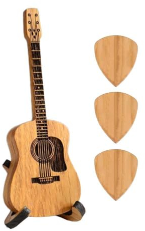 YXRRVING Gitarrenplektrumbox aus Holz mit Ständer, 3 einzigartige Gitarrenplektren, Gitarrenplektren-Halter, Musiker-Gravur, Holz-Plektrum-Etui, Akustikgitarren-Box für E-Bass, Gitarre,