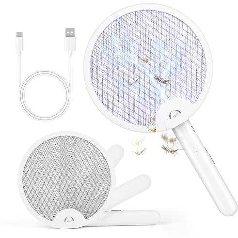 Euakee Elektrische Fliegenklatsche, 2 in 1 Insektenvernichter Elektrisch Tragbarer Fliegenklatsche Elektrisch mit UV Lichtfalle 4000V Aufladbare Elektrisch Fliegenklatsche Faltbare für Moskito Fliegen