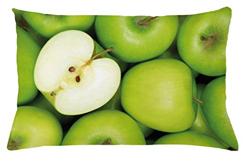 ABAKUHAUS Apfel Kissenbezug 2er-Pack, Realistischer schauender Stapel des grünen Apfel-gesunden süßen Snacks, der sauberes frisches isst, 65 x 40 cm, Apfelgrün Creme