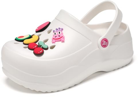 Giardiniere Piattaforma Zoccoli 2.5 pollici tacchi alti sandali estate pantolette clog slip su cuneo sandali outdoor pantofole, bianco, 41 EU
