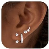 MACACHII Boucles d'Oreilles Argent 925 Or 14 Carats - Créoles Mini Clou Zirconium Hypoallergénique Femme - Lot 3
