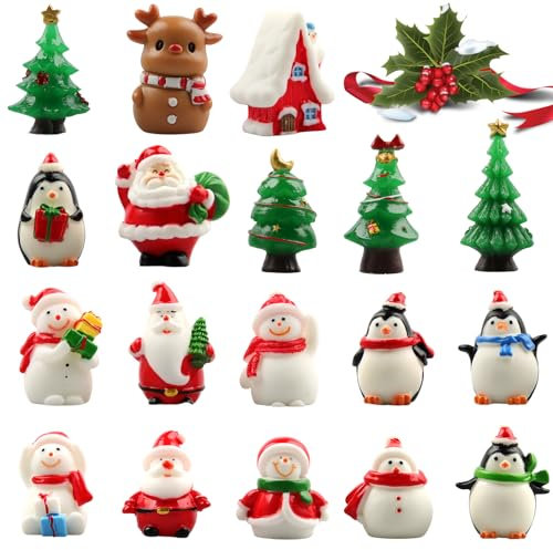 WDJLNZB Snowman Winter Christmas Miniature Ornament Kits, Mini Resin Xmas Figures Santa Claus Small Snowman Reindeer, Crafts Decoration For Christmas Party Home Garden Party Decor (18)