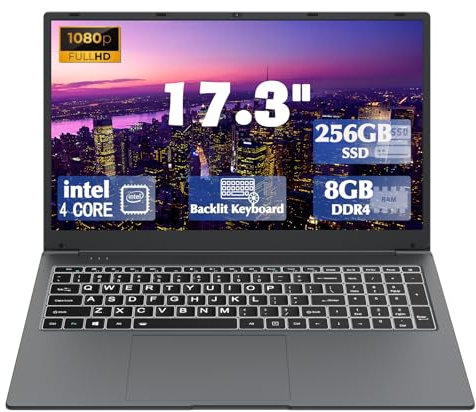 IJKKJI Laptop Computer, 17 inch Laptop, Intel Celeron N5095, 8GB RAM 256GB SSD, Computers with Windows 11, Backlit Keyboard, Full-Size Large Font Keyboard,Type-C, Webcam, Dual Wi-Fi, Buletooth 4.2