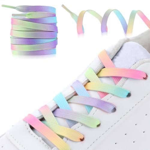 AOUZO 8 Stück 120cm Regenbogen Schnürsenkel, Bunte Flache Schnürsenkel für Turnschuhe, Regenbogen Farbverlauf Schnürsenkel für Sneaker Laufschuhe Sporschuhe