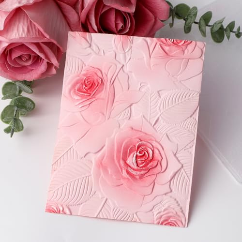 OTCRAFT 3D plast präglingsmappar ros för gör-det-själv scrapbooking fotoalbum kort pappershantverk dekoration för korttillverkning, prägling mall papperskort 16 cm L x 11 cm B präglingsstencil